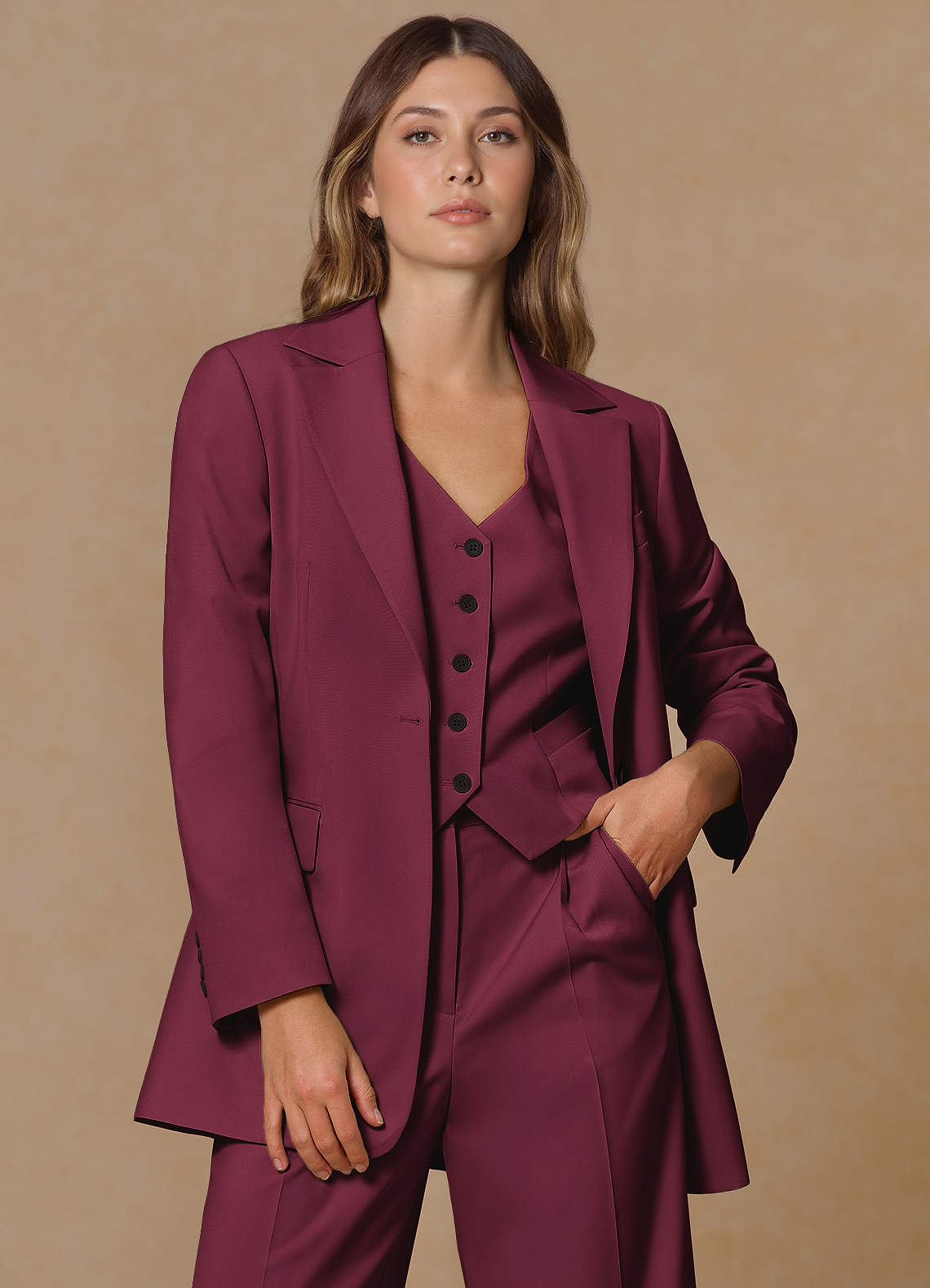 front Rowan Burgundy Refined Weave Performance blazer