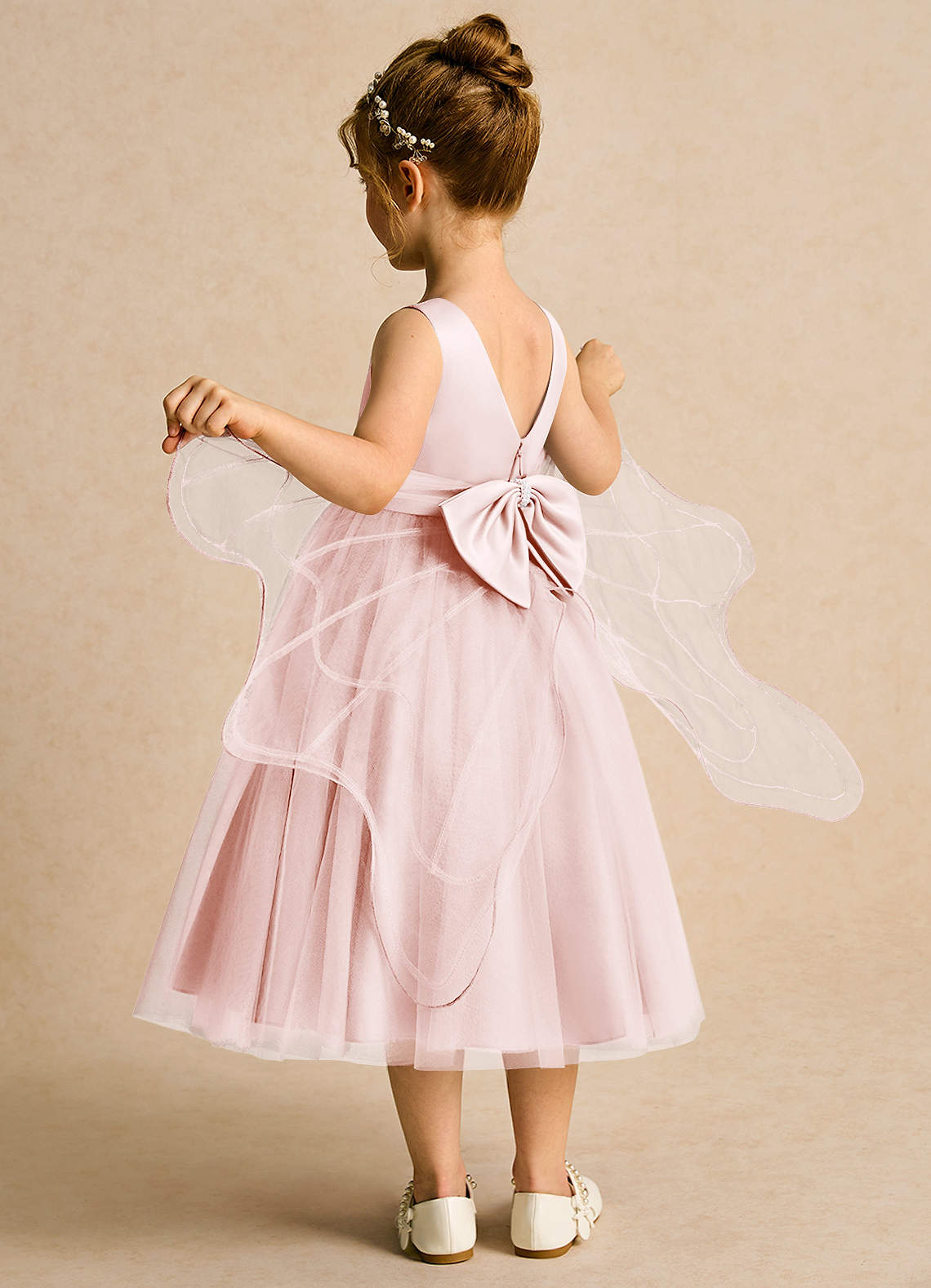 Azazie Pear vestidos de niña de las flores Vestido de Rosa Rubor de Tul de Princesa con Lazo image4