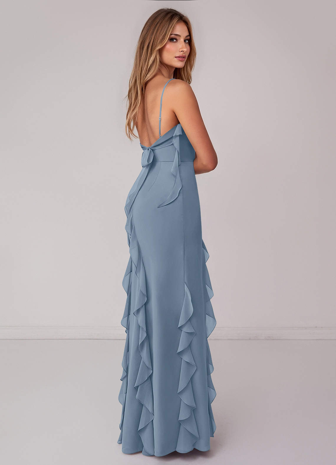 Azazie Malia Bridesmaid Dresses Dusty Blue Sheath Ruched Chiffon Dress image4