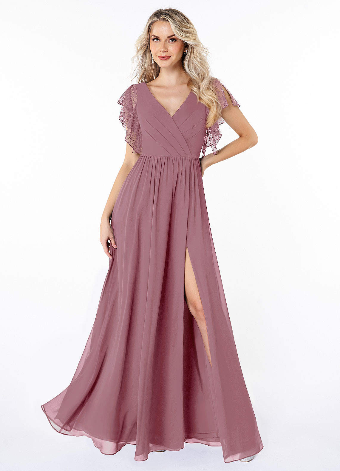 lace mesh bridesmaid dress Ever-Pretty Sheer Back and Cross Straps V-Neck Pleated Sleeveless Style:ES80116DN Floor Length bridesmaid dress Affordable Wedding Dress Stores Sleeveless A Line Chiffon