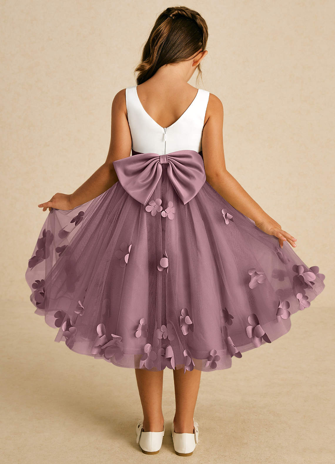 Azazie Sprout Jurken voor bloemenmeisjes A-Lijn Jurk van Tule Boog Vintage Mauve image1