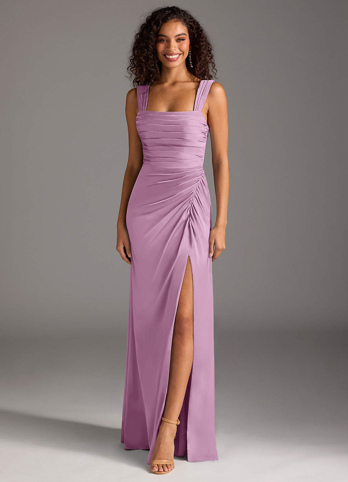 Azazie Jesaphine Bridesmaid Dresses Wisteria Sheath Bow Stretch Satin Dress image1