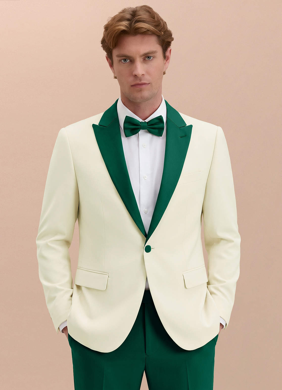front Adrian Emerald Shawl Lapel Structured Stretch Tuxedo Jacket