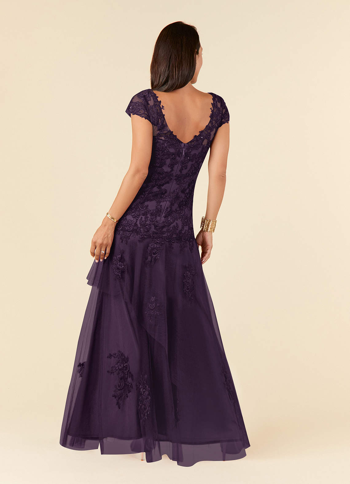 Azazie Romy Plum Mermaid V-Neck Sequins Tulle Dress Ready to Ship