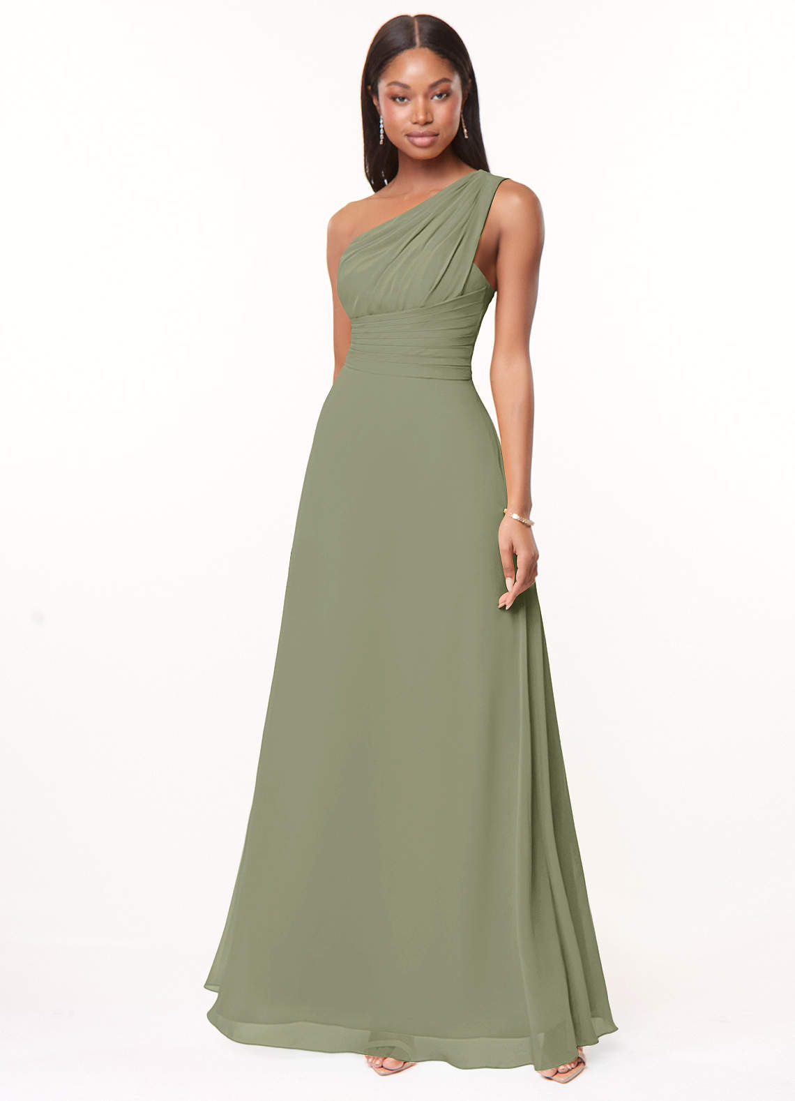 Azazie Ashley Bridesmaid Dresses Pistachio A-Line Ruched Chiffon Dress image1