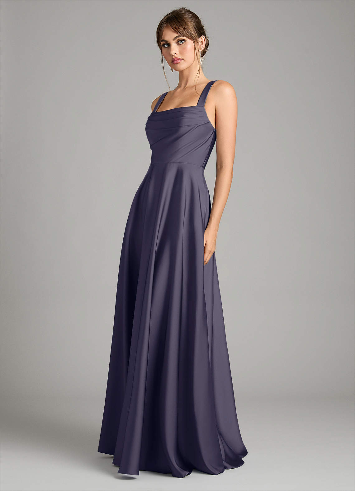 Azazie Shaude Bridesmaid Dresses Stormy A-Line Pleated Stretch Satin Dress image4