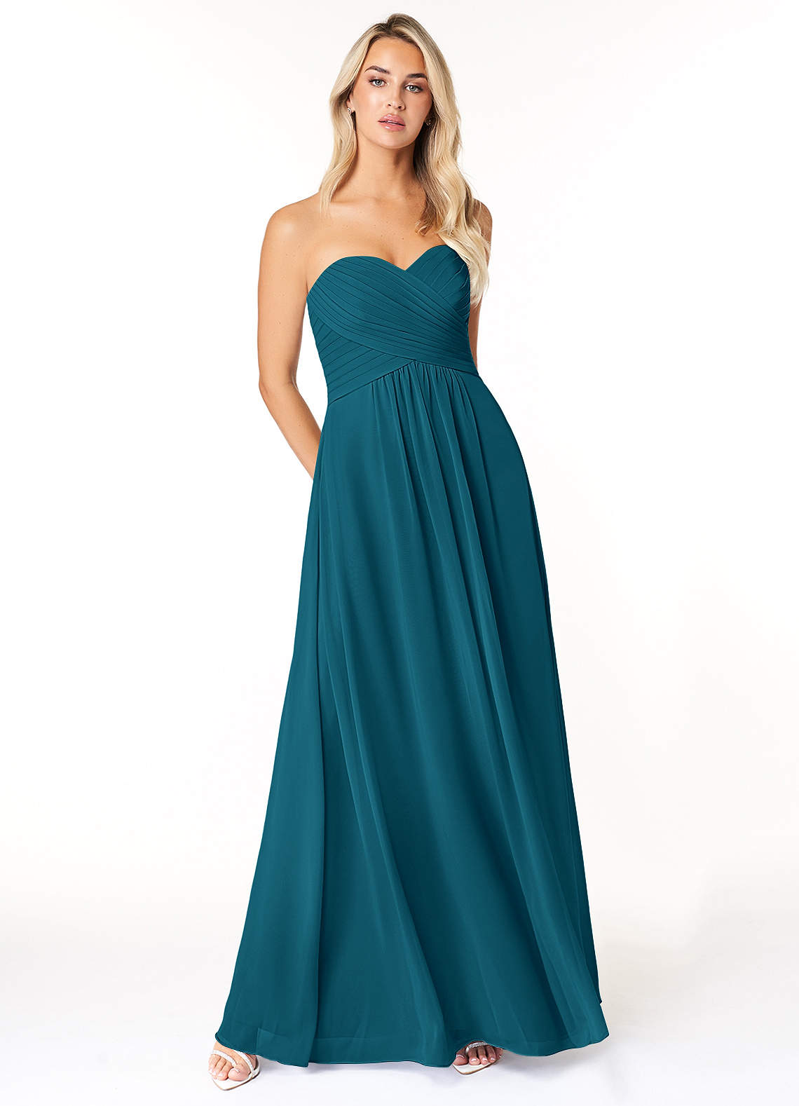 Azazie Yazmin Brautjungfernkleider Wandelbar A-Linie Herzausschnitt Chiffon Kleid Tintenblau image1