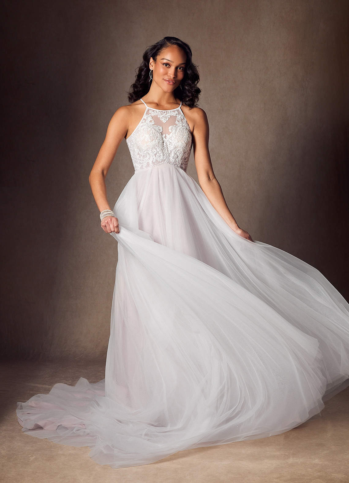 Azazie Odell Lavender Mist A-Line Halter Sequins Tulle Dress Ready