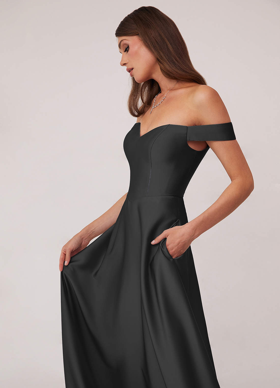 Barbie  AZAZIE 1013 Ready to Ship Black Stretch Satin Bridesmaid Dresses  | Azazie