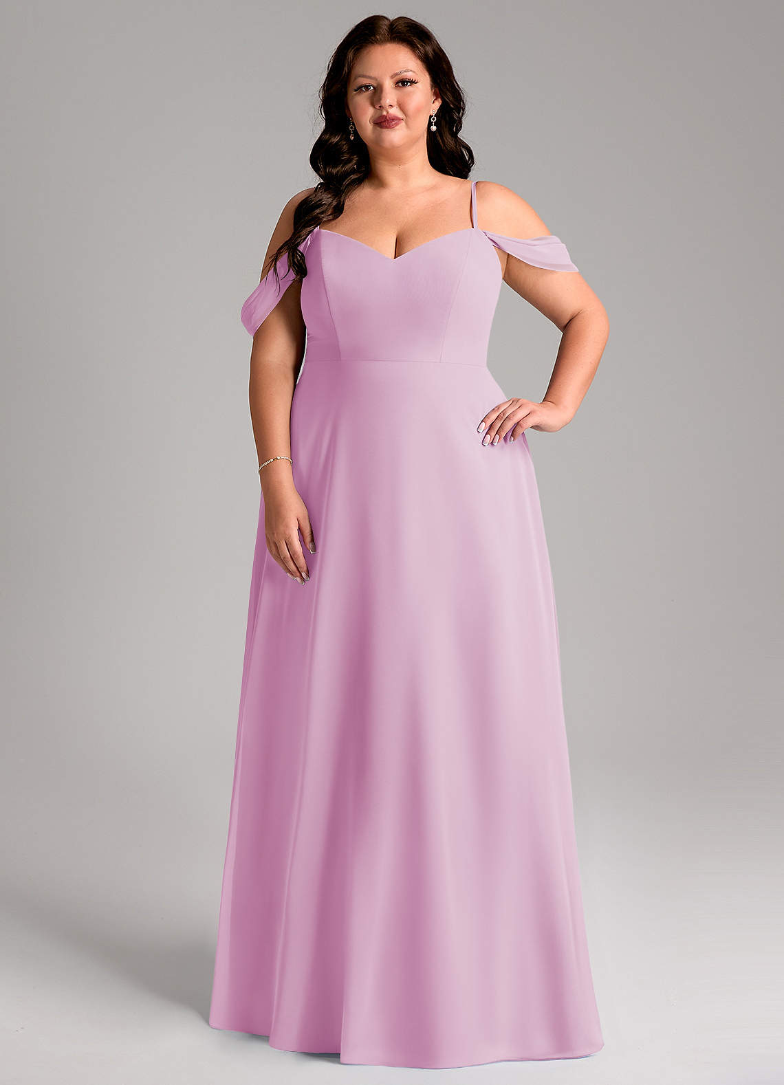 Azazie Marley Bridesmaid Dresses Candy Pink A-Line Off the Shoulder Chiffon Convertible Dress image1