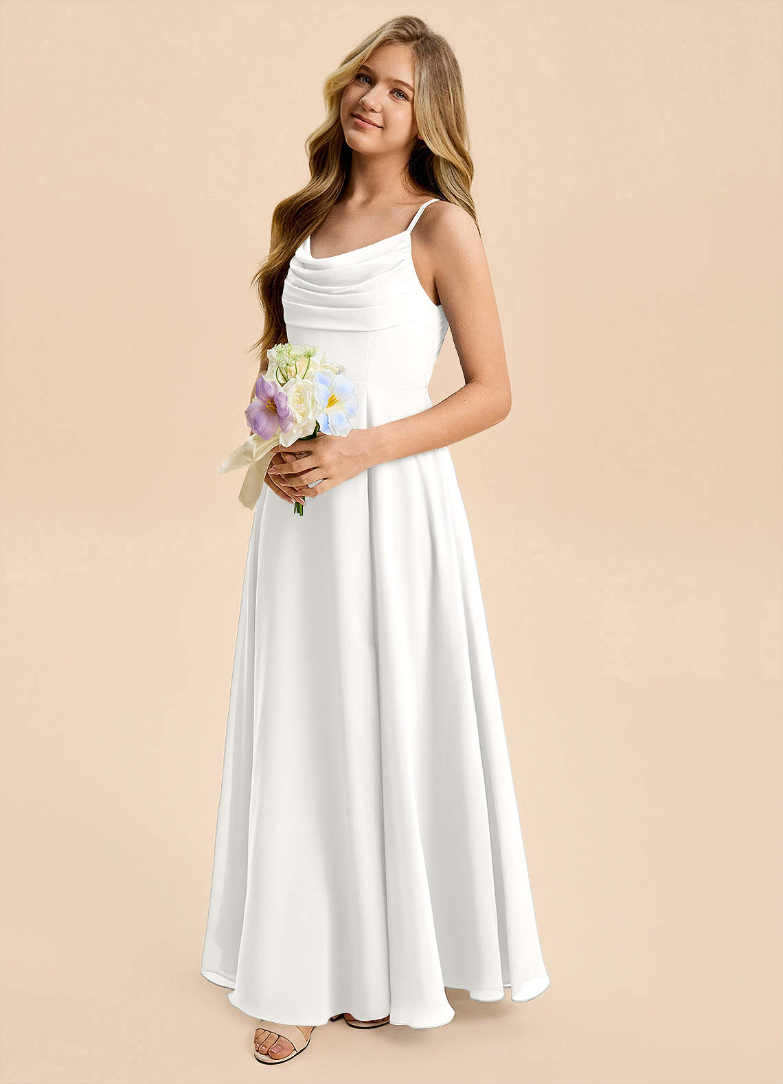 Azazie Gia Junior White A-Line Pleated Chiffon Dress image6