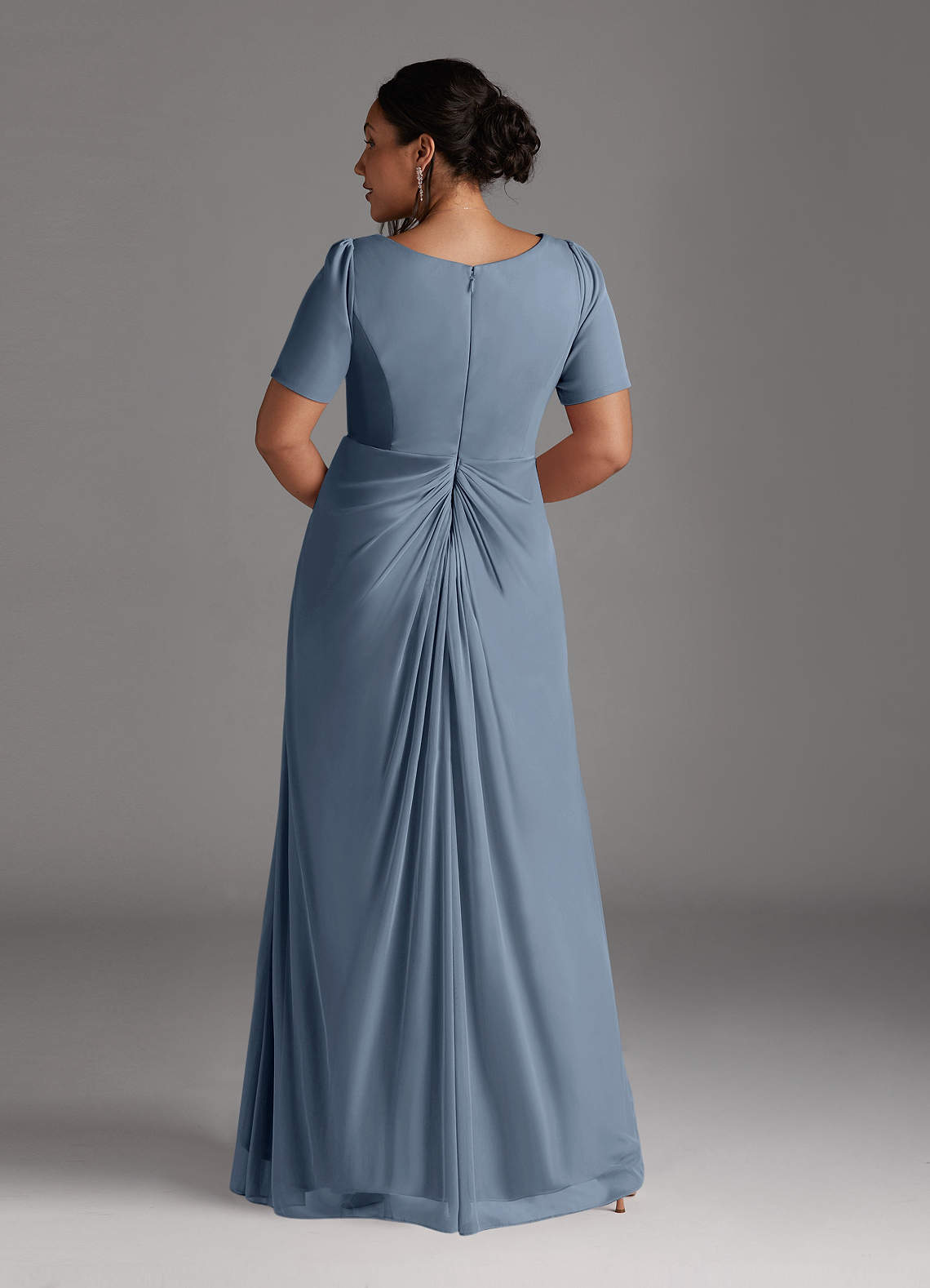 Azazie Bessie Mother of the Bride Dresses Dusty Blue A-Line Pleated Mesh Dress image7