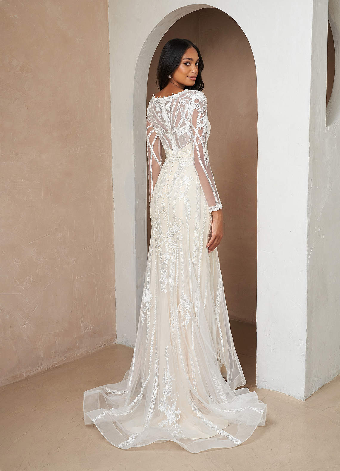 Azazie Yoki Diamond White Ecru Mermaid Scoop Tulle Dress Ready to