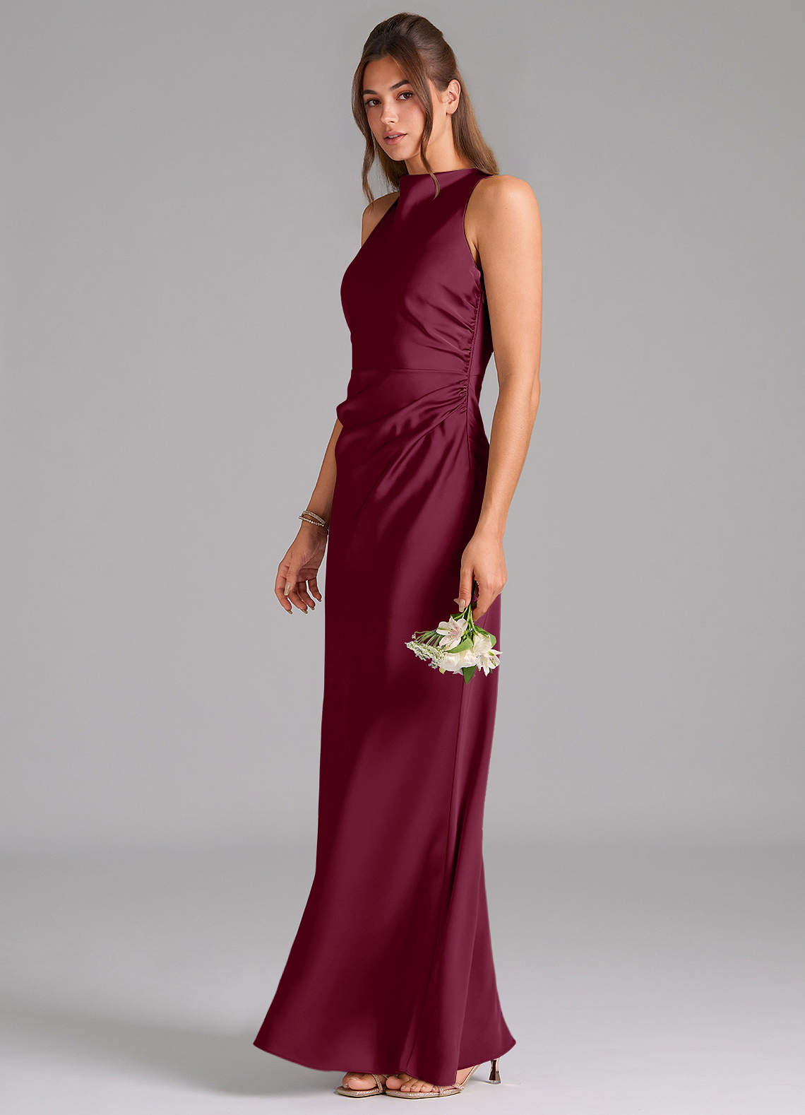 Azazie Evadne Bridesmaid Dresses Mulberry A-Line Pleated Stretch Satin Dress image1
