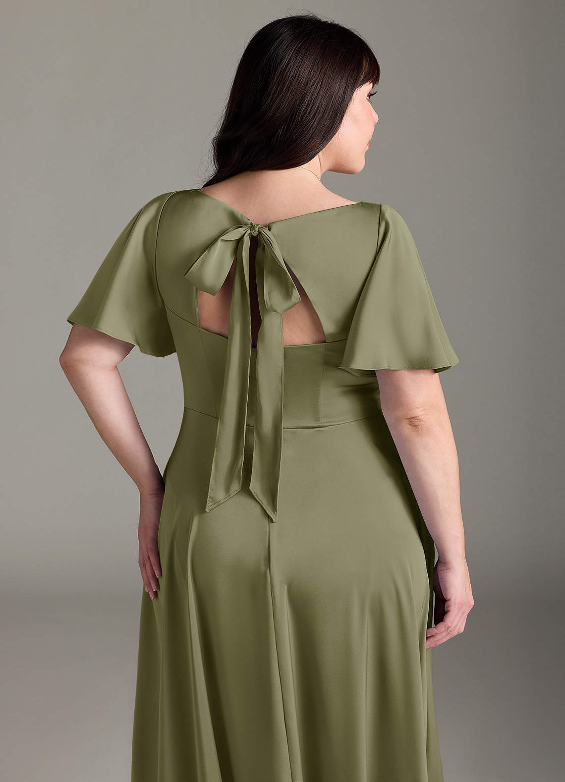 Azazie Kimber Brudtärnklänningar Klä av A-Linje i Stretch Satin Rynkad Pistasch image11