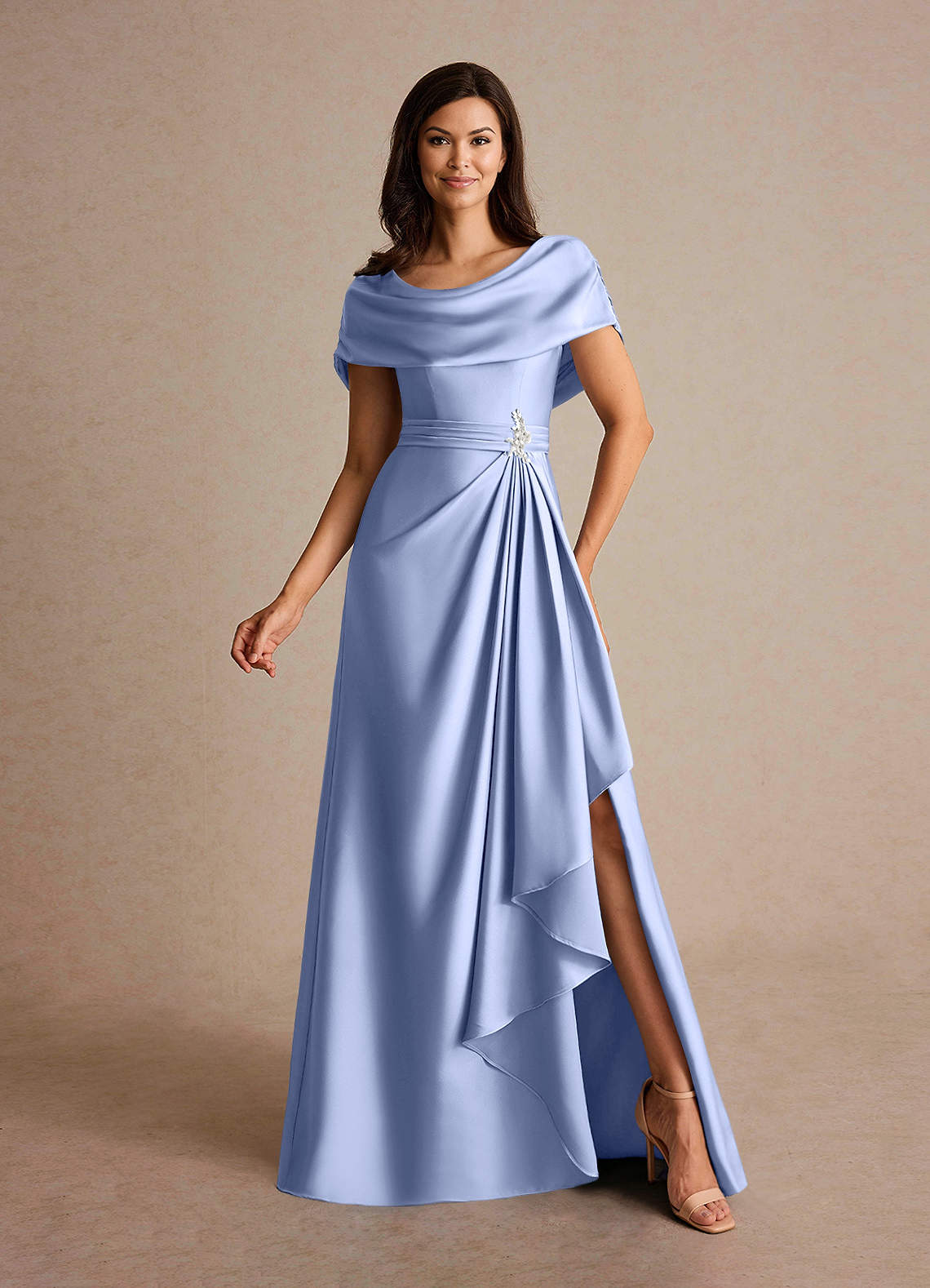 Azazie Branford Mother of the Bride Dresses Ice A-Line Pleated Stretch Satin Dress image1