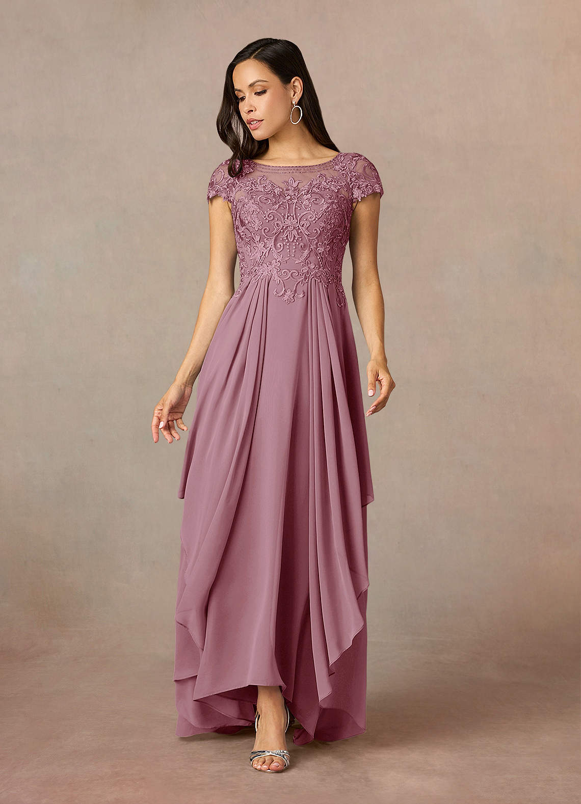 Azazie Lunda Mother of the Bride Dresses Vintage Mauve A-Line Lace Chiffon Dress image1