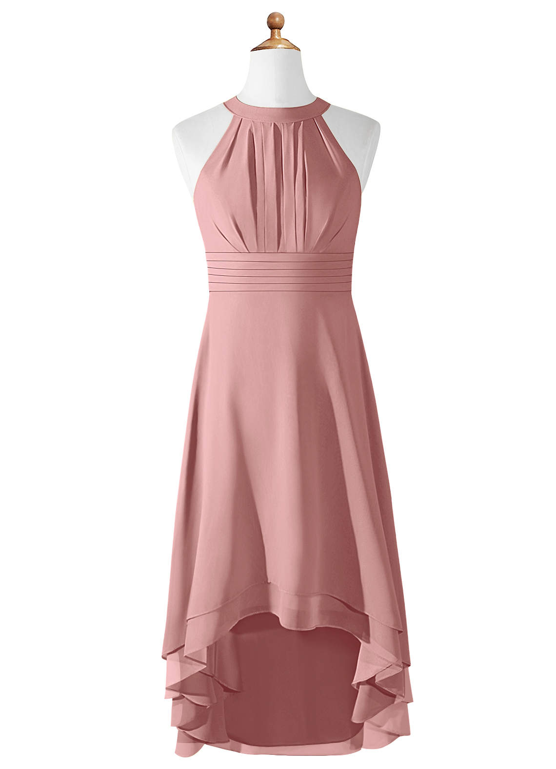 Azazie Linna Junior Vestido de Rosa Polvorienta de Gasa de Corte En A con Plisado image4