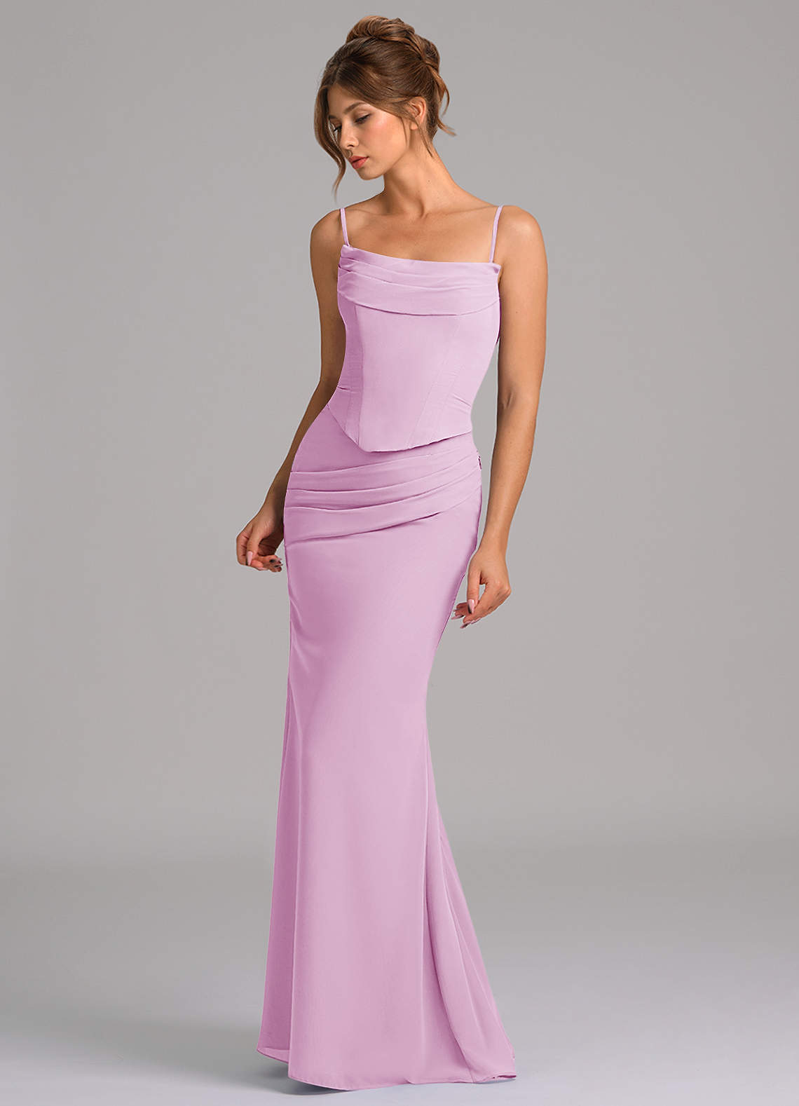 Azazie Sorrel Vestidos de madrinha de casamento Vestido Rosa Doce de Chiffon de sereia com Espartilho image5