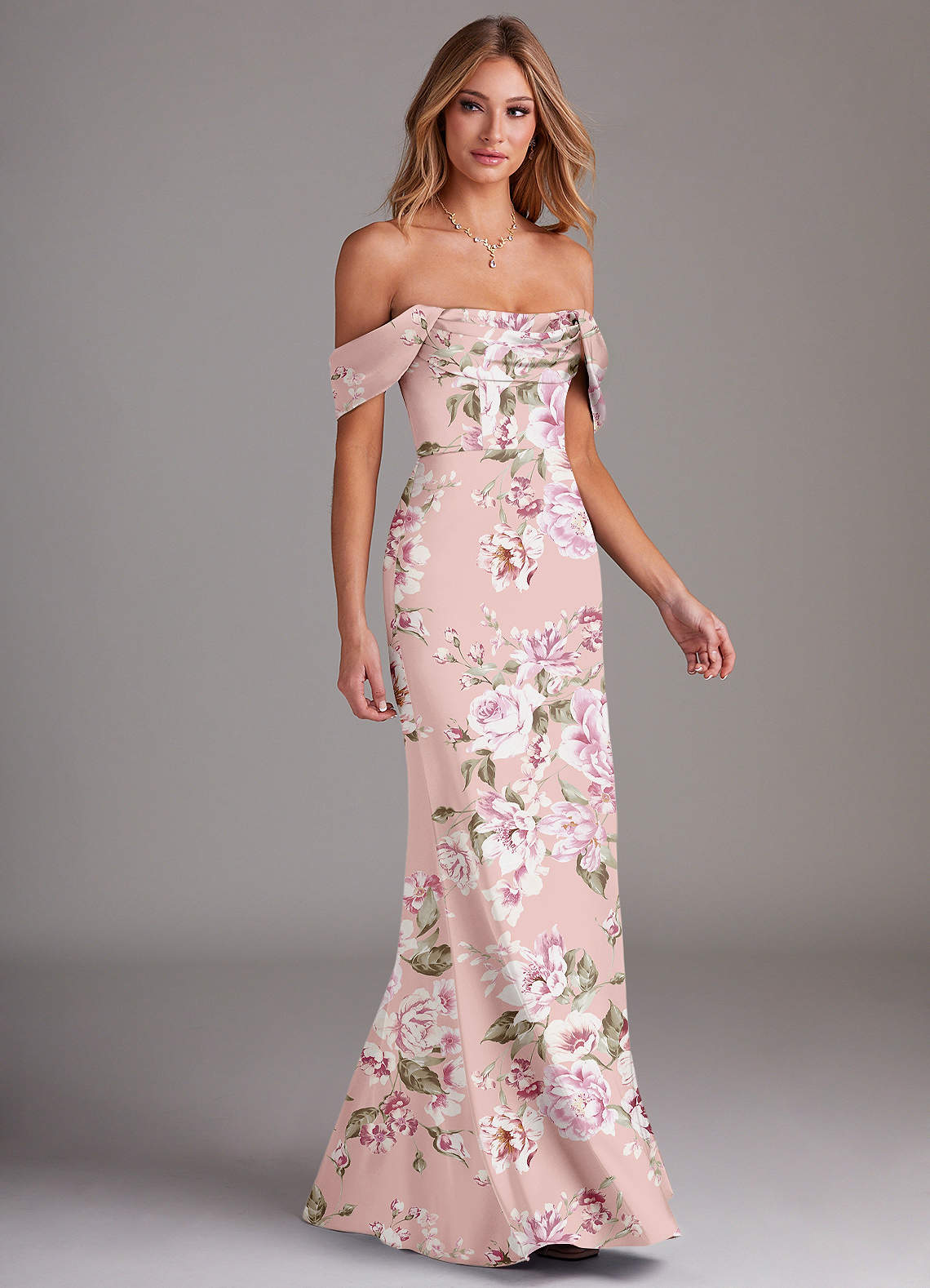 rosy pink bridesmaid dresses A-line V Neck Chiffon Floor-Length Bridesmaid Dress with Bowknot Pleated Split S6087B - Bridesmaid Dresses