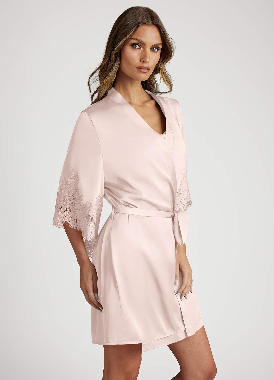 front Satin Lace Trim Sleeve Robe