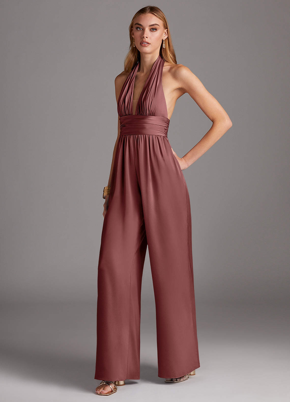 Azazie Oli Bridesmaid Dresses Amethyst Pleated Stretch Satin Jumpsuit image1