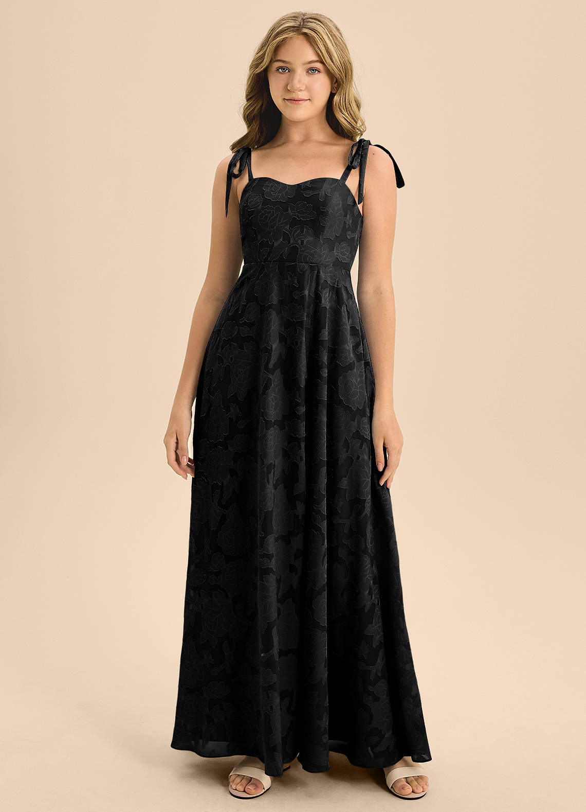 Azazie Rosey Junior Black A-Line Sweetheart Neckline Floral Burnout Dress image2