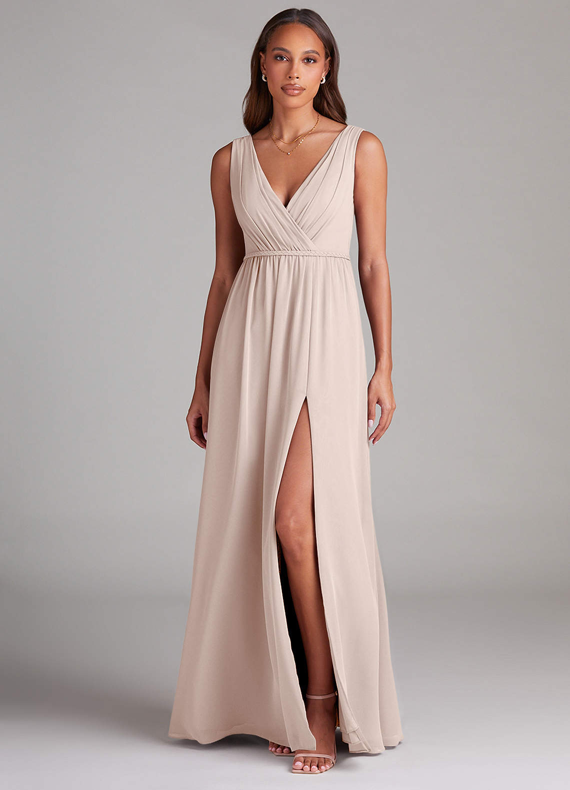 Azazie Tanicia Bridesmaid Dresses Rose Petal A-Line Pleated Chiffon Dress image1