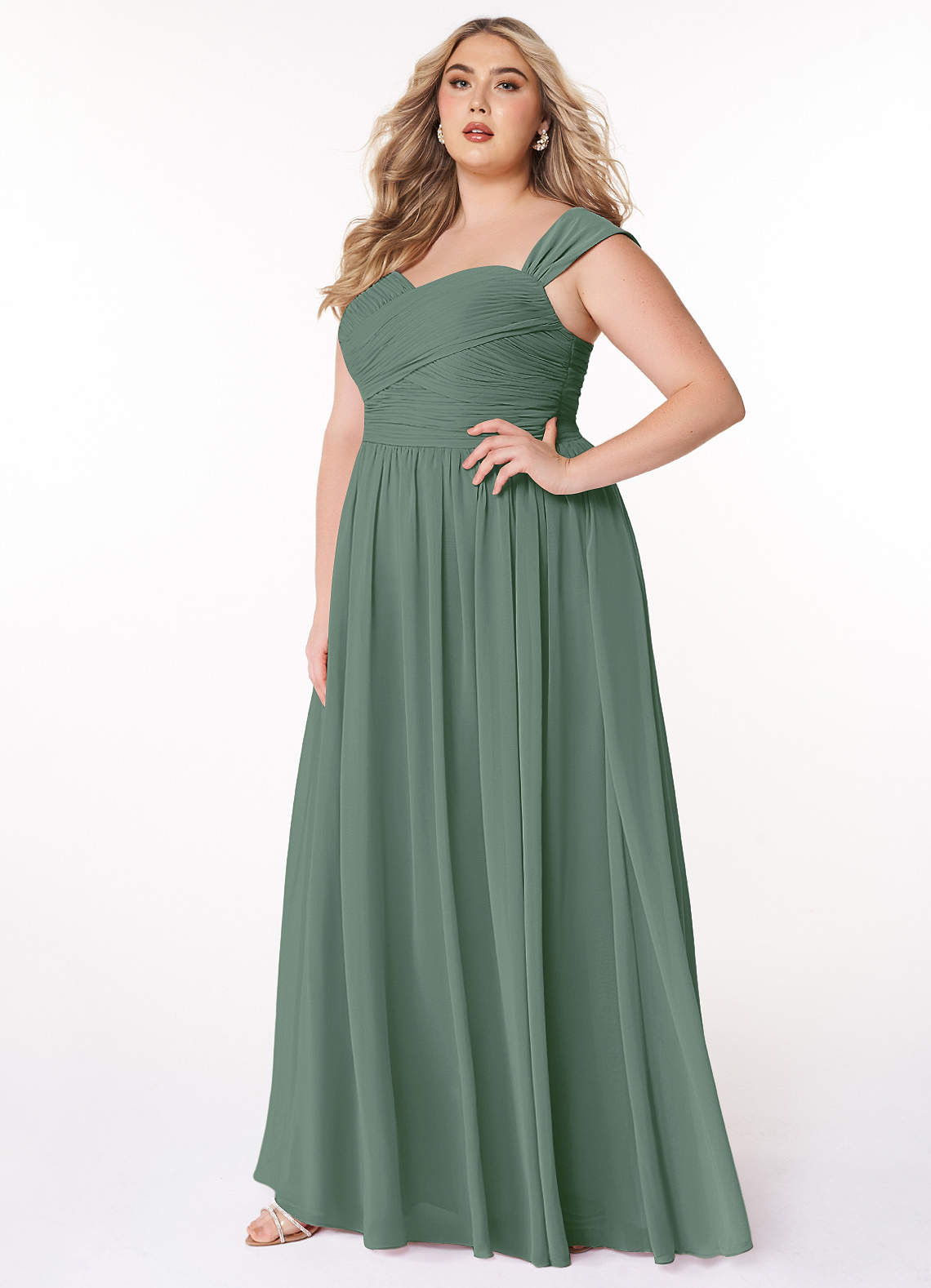 Sweetheart A-Line Ruched Chiffon Dress Green