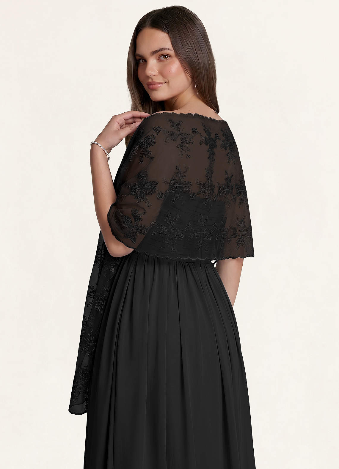 front Azazie Kirjailtu kukkakuvioinen pitsihuivi