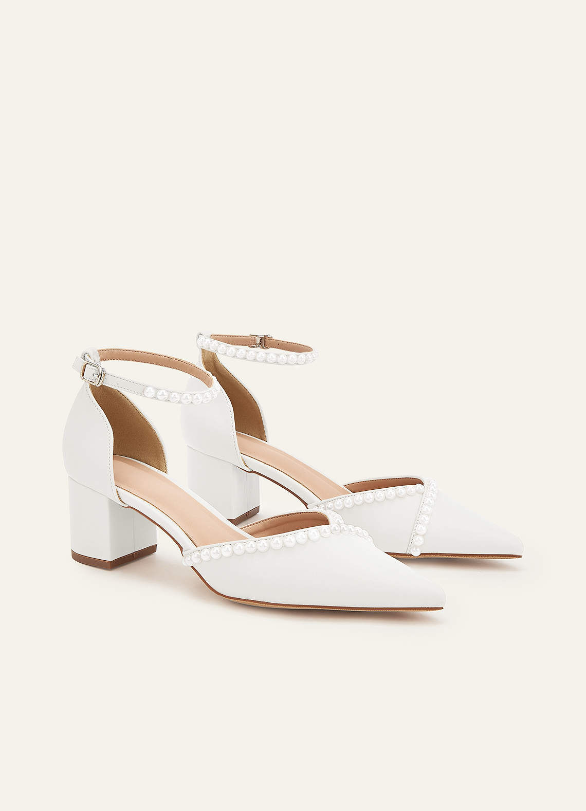 front Pointed Toe Mid Heel Pumps Closed Toe Wedding Shoes