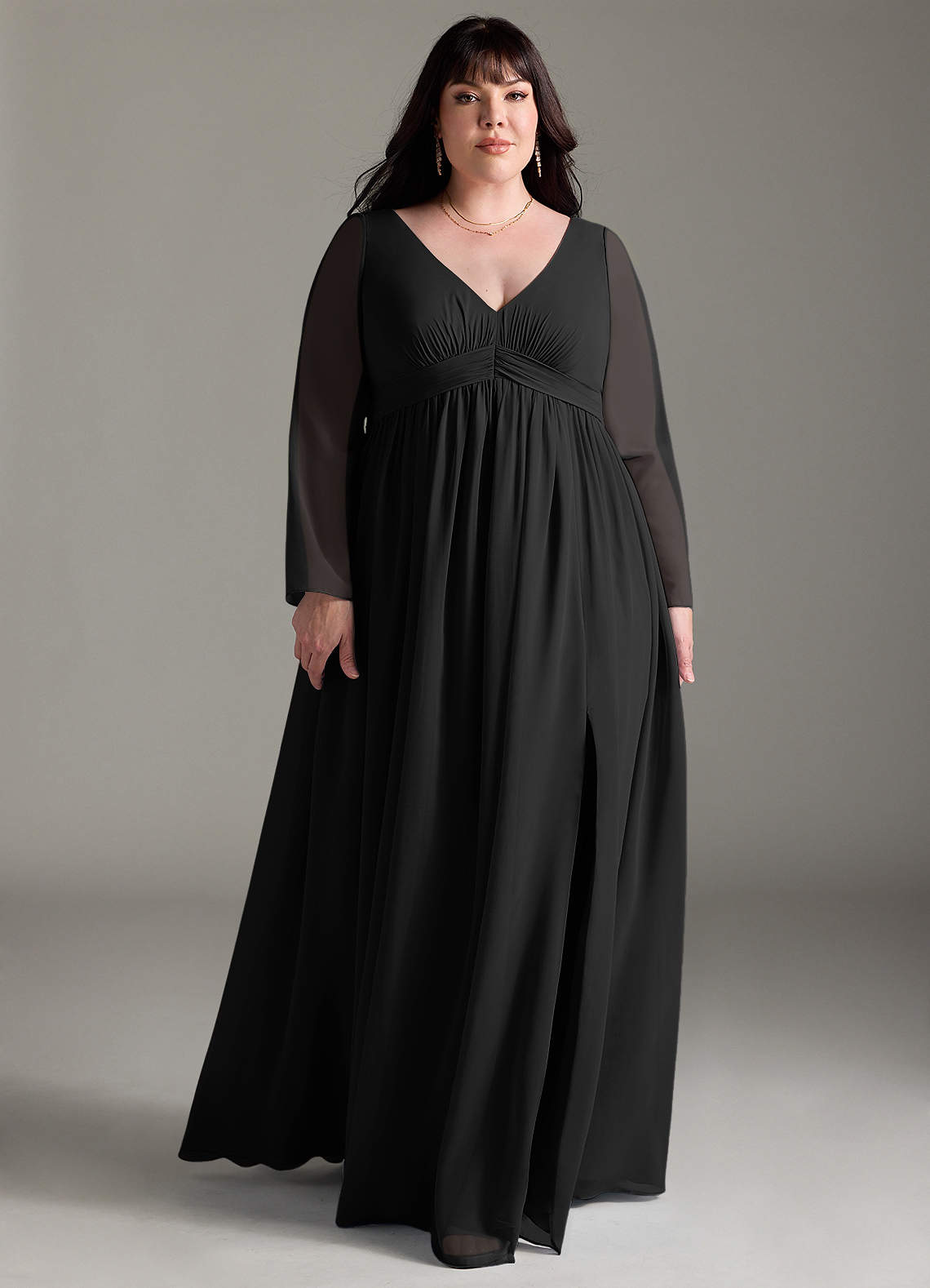 Azazie Teton Vestidos de dama de honra para maternidade Vestido Linha A Manga comprida Comprimento do chão Chiffon image8