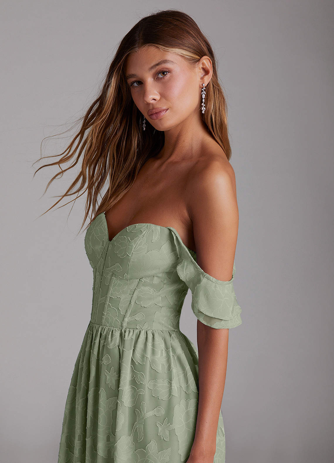 Azazie Denisse Bridesmaid Dresses Agave A-Line Ruched Floral Burnout Dress image4