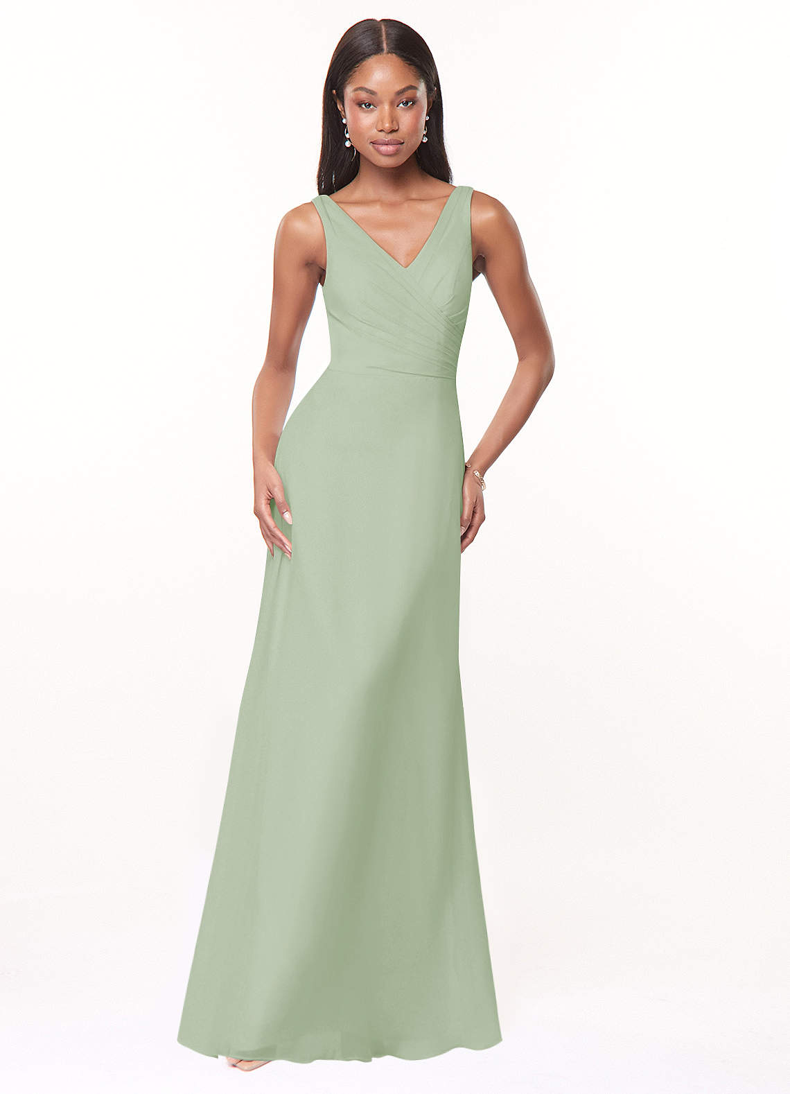 Azazie Nala Bridesmaid Dresses Dusty Sage A-Line Pleated Chiffon Dress image1