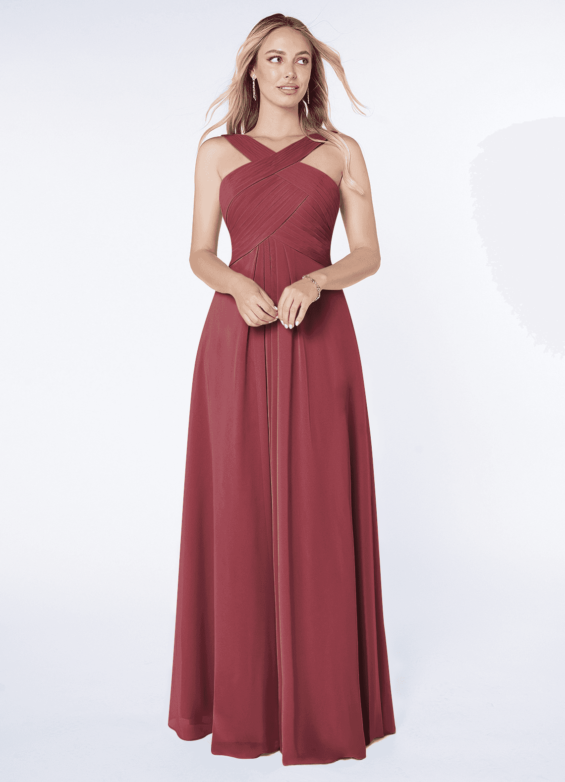 Azazie Kaleigh Jurken voor bruidsmeisjes Jurk van Chiffon met A-Lijn Geplooid Merlot image1