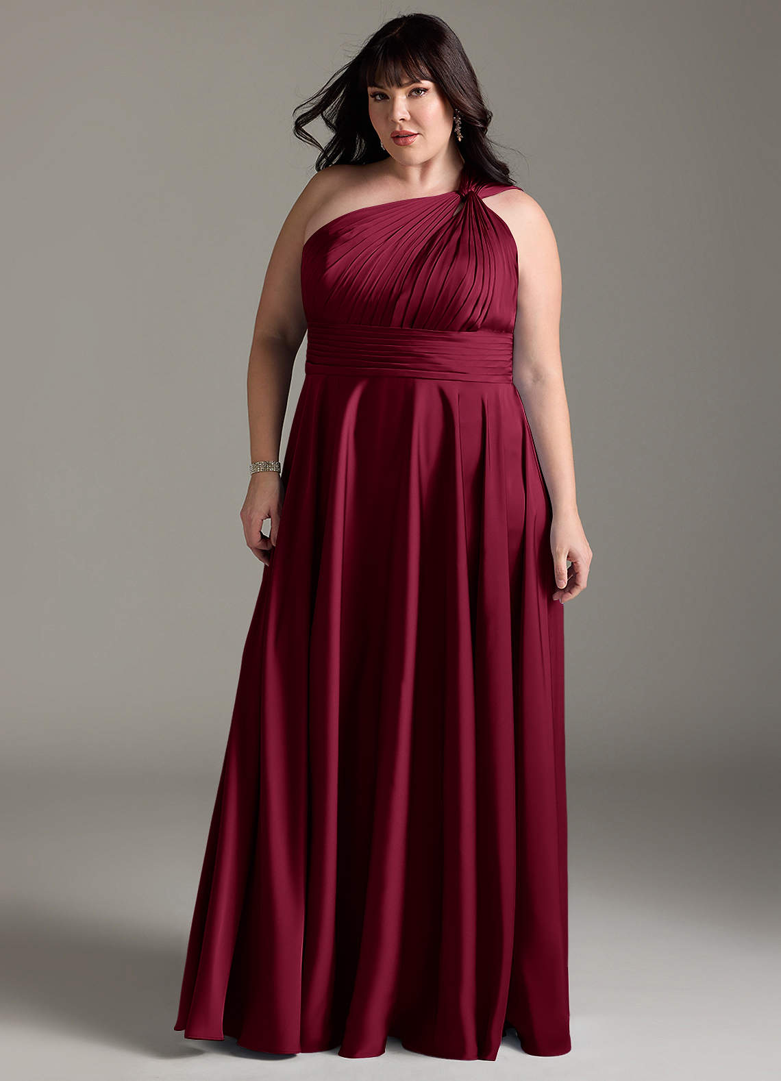 Azazie Charlize Jurken voor bruidsmeisjes Jurk van Stretch Satijn met A-Lijn One-Shoulder Bourgondië image12