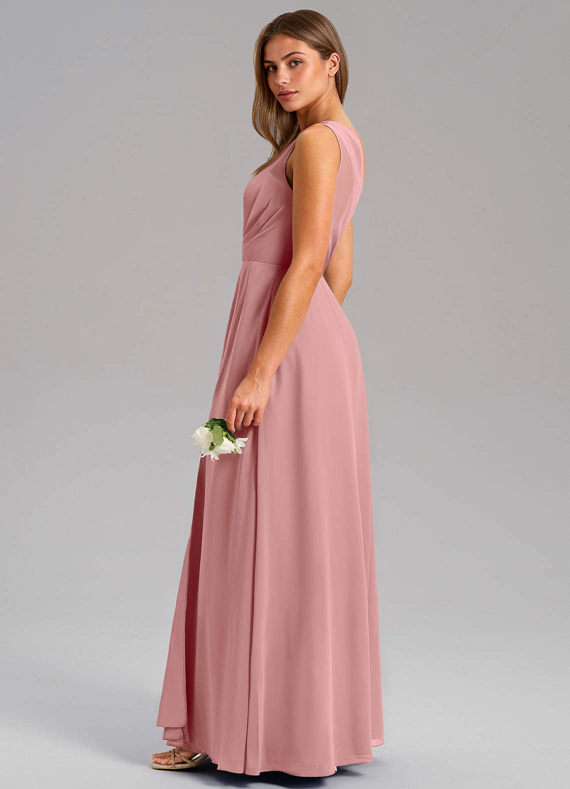 Azazie Phaedra Bridesmaid Dresses Dusty Rose A-Line One Shoulder Chiffon Dress image5