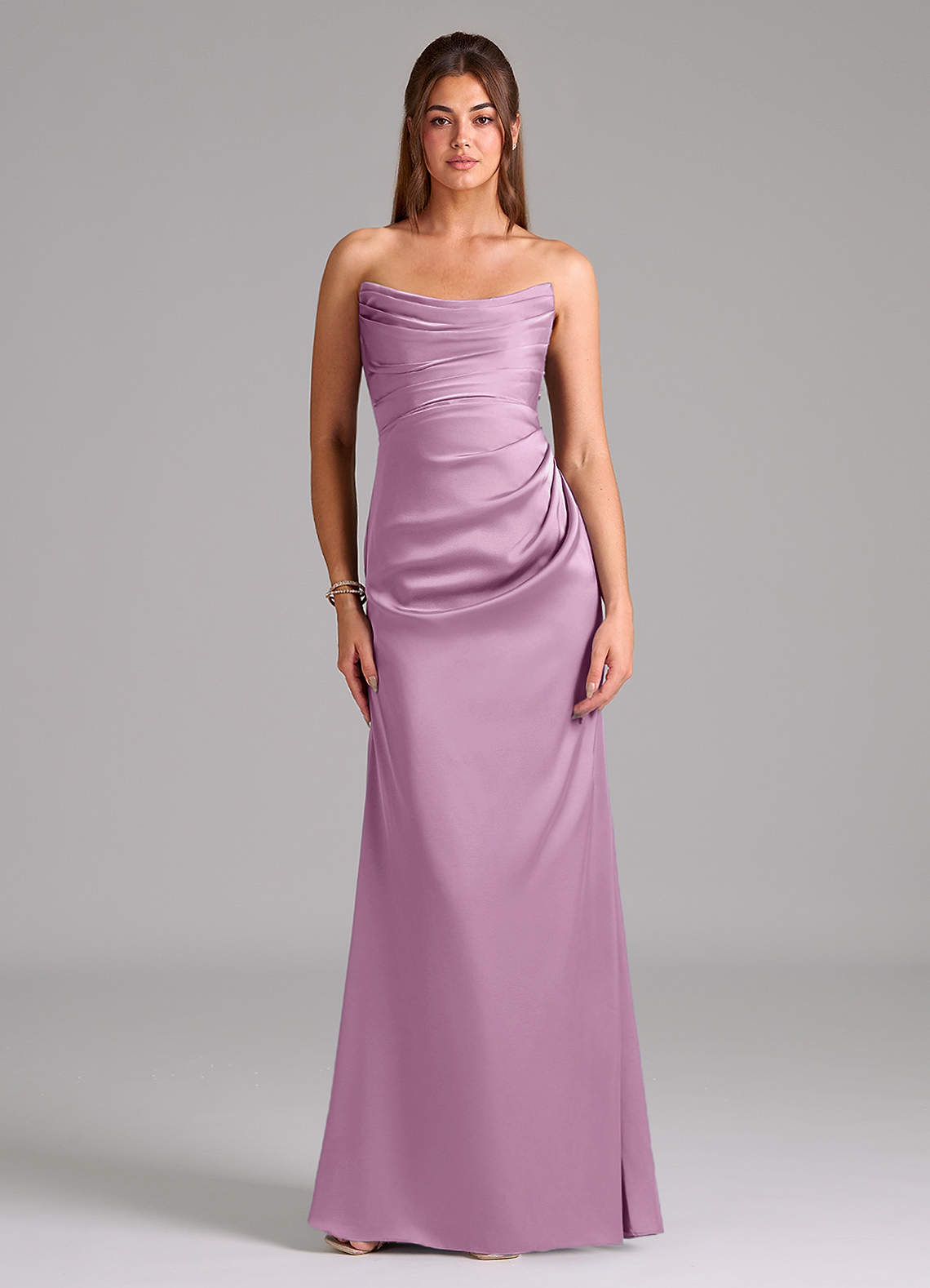 Azazie Lucille Jurken voor bruidsmeisjes Converteerbaar Jurk van Stretch Satijn met Zeemeermin Strapless Blauweregen image1