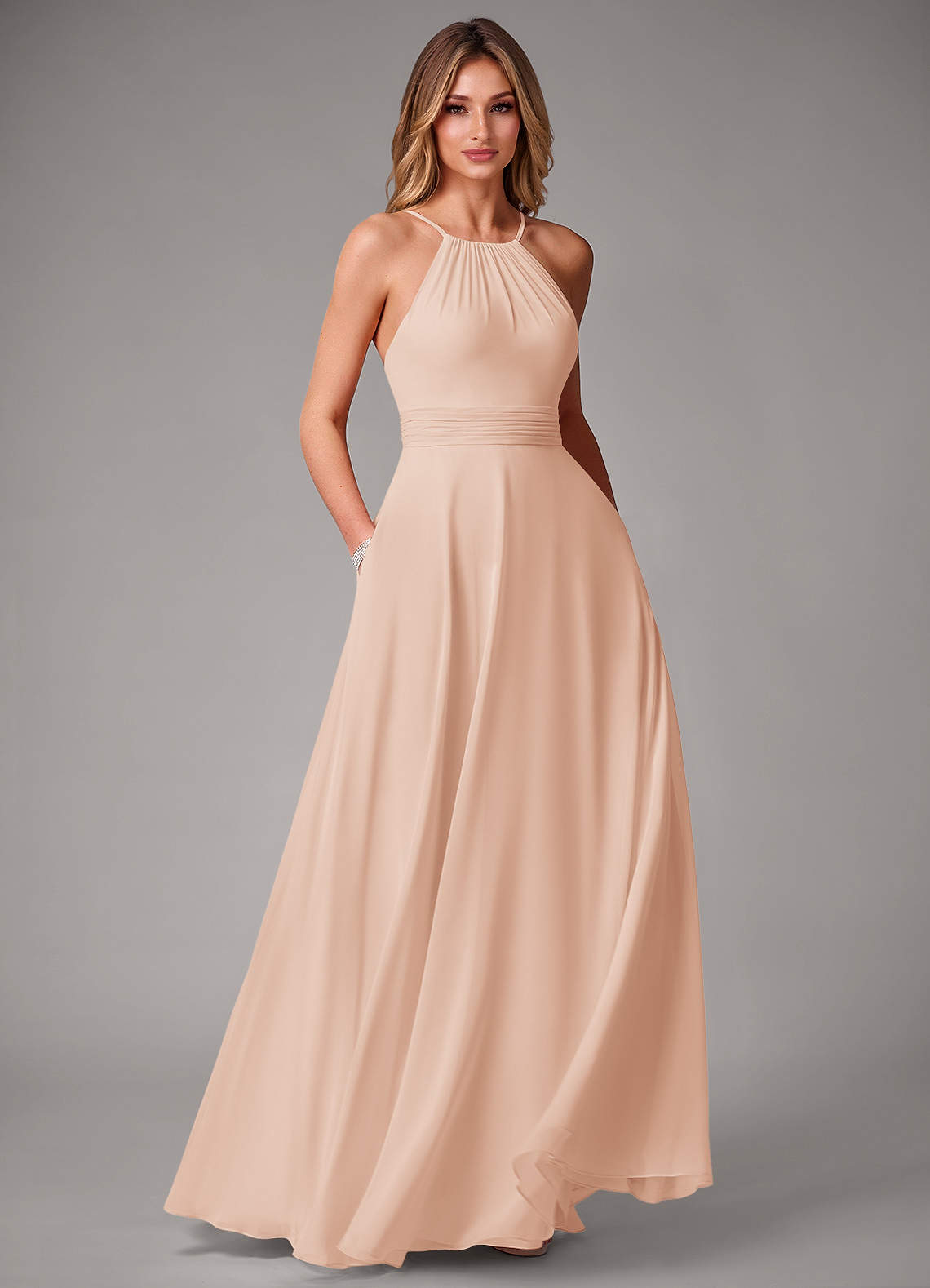 Azazie Amalia Bridesmaid Dresses English Rose A-Line Pleated Chiffon Dress image1