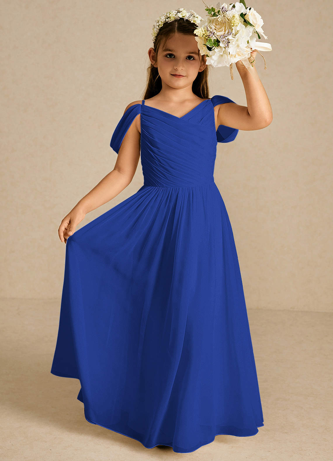 Azazie Chelle Flower Girl Dresses Royal Blue A-Line Pleated Chiffon Dress image1