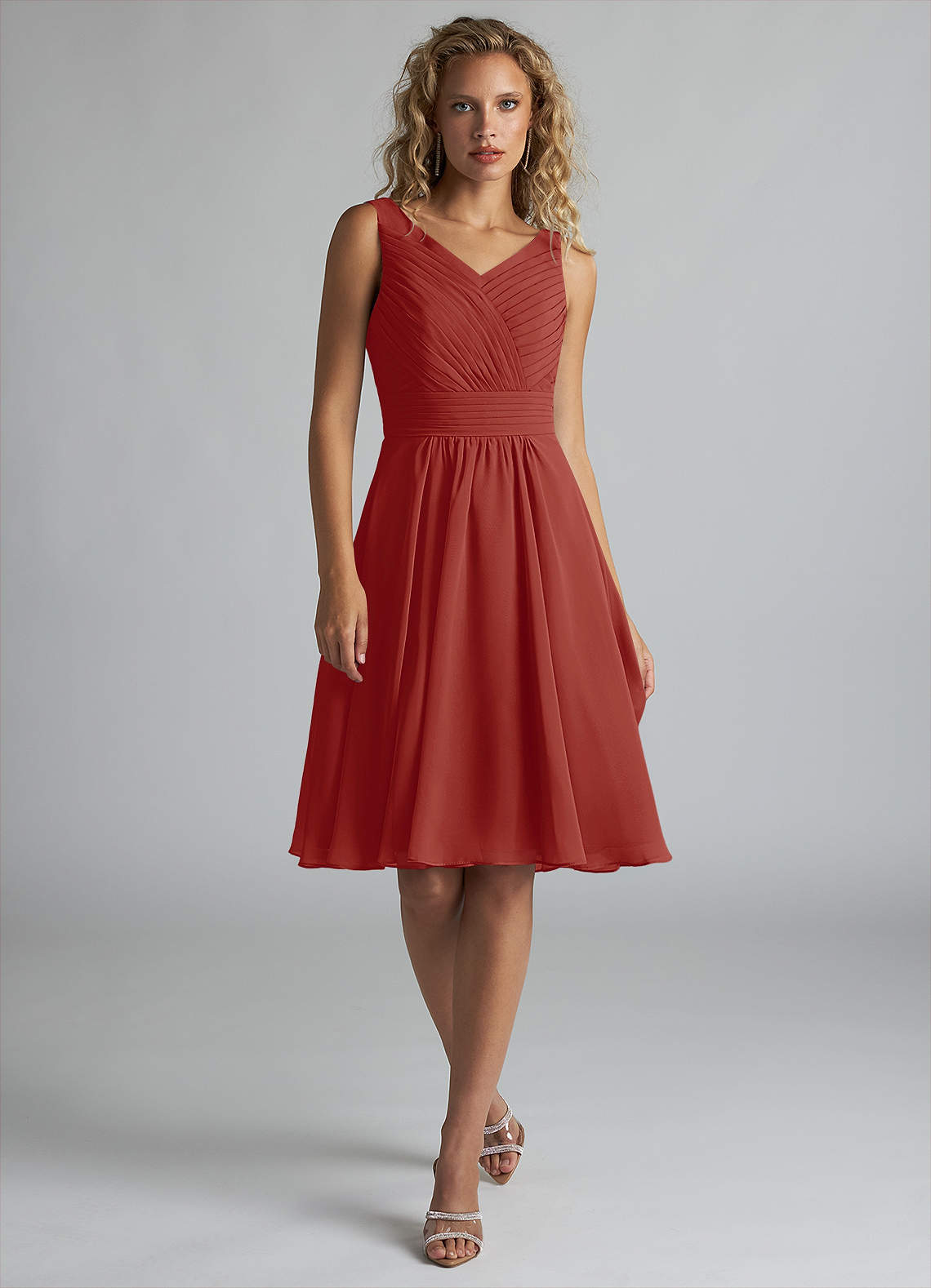 Azazie Grace Abiti da Damigella Abito A-Line in Chiffon Plissettato Terracotta image1