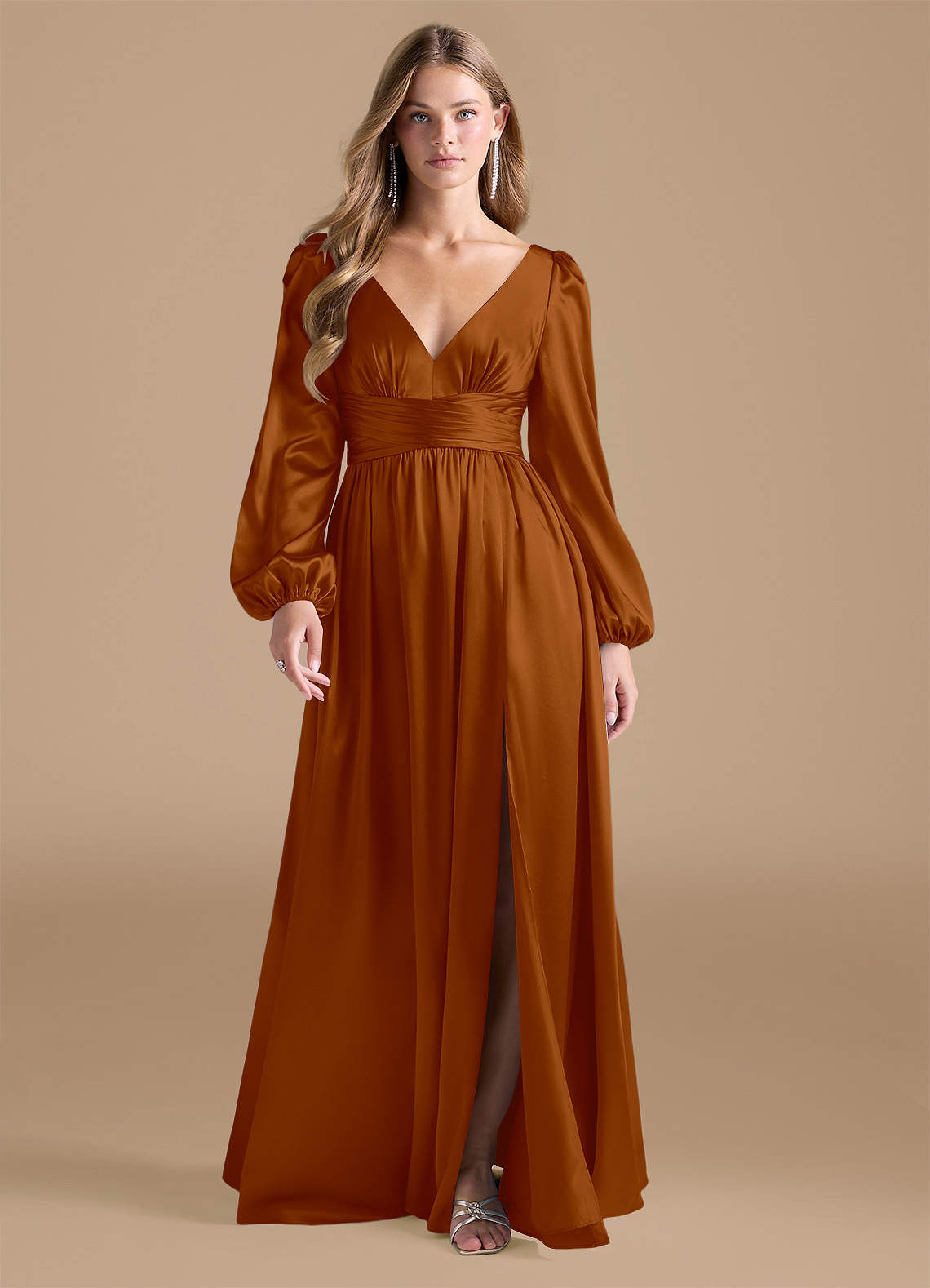 Azazie Norah Final Sale Auburn A-Line Metallic Satin Dress image1