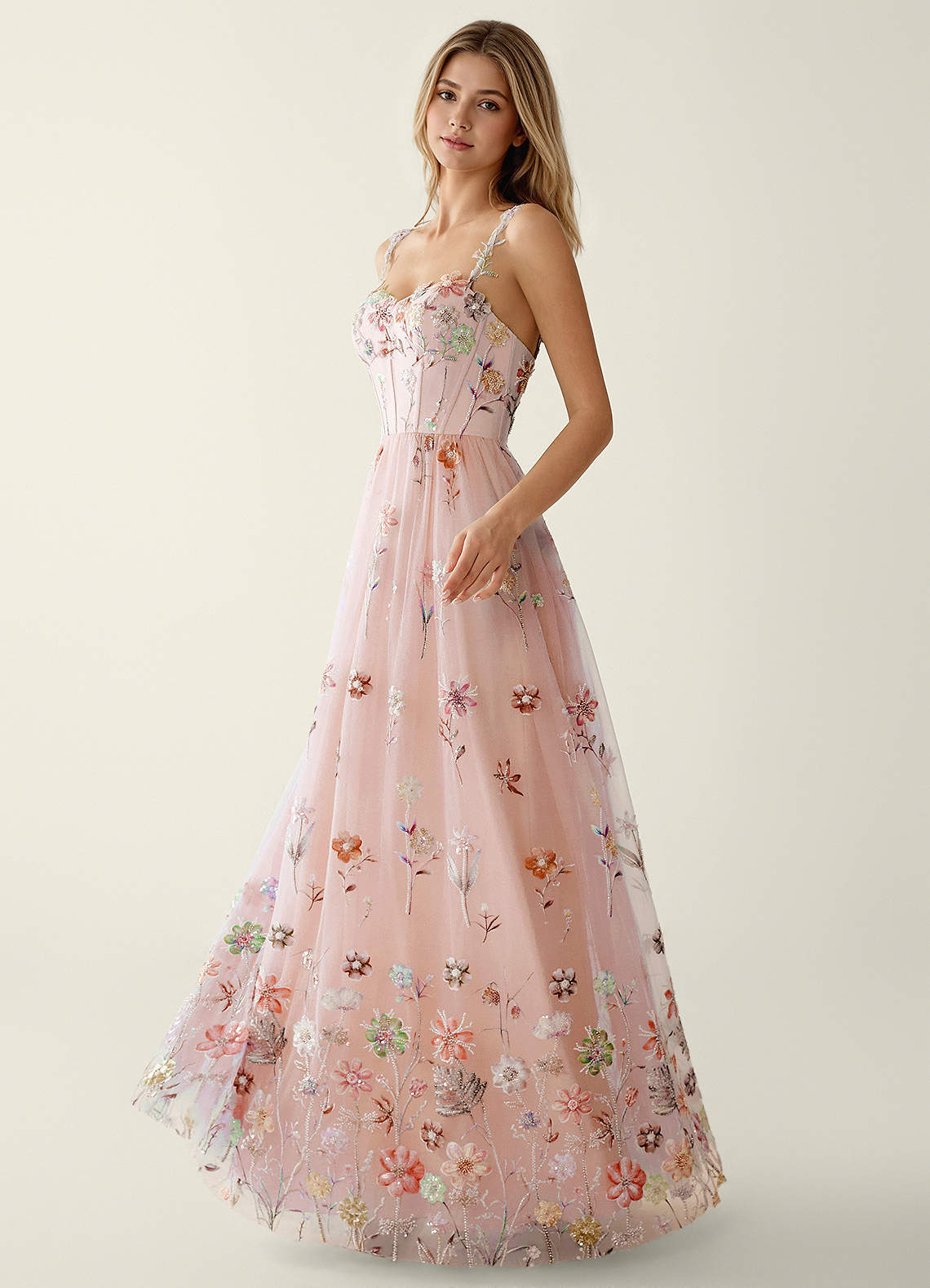 3d floral embroidered dress Sherri Hill A-Line Prom 56940 seamed bodice with an alluring open Sheer Halter Neck 3D Floral