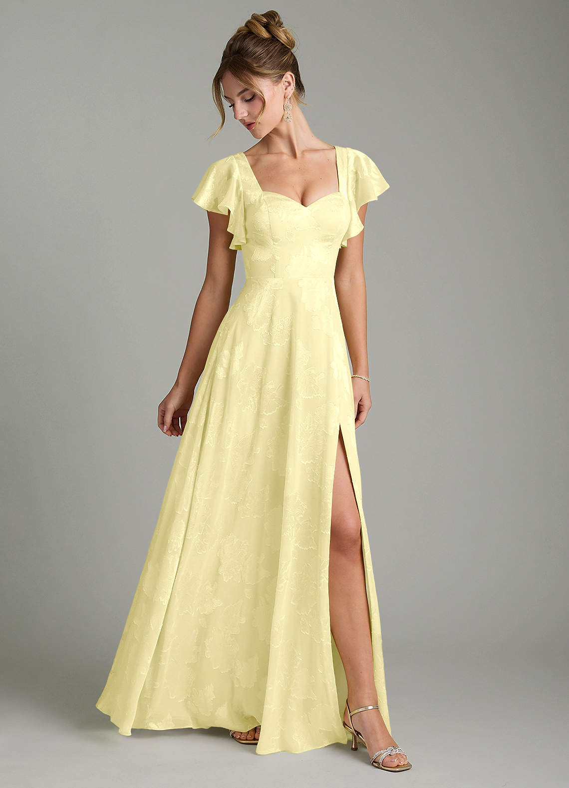 yellow floral bridesmaid dress Azazie A-Line Sweetheart Floor-Length Jacquard Burnout Dresses Swatch:#dcd7ca Color:Pale Yellow KissProm Lace Sky Blue Hand Wash Cold