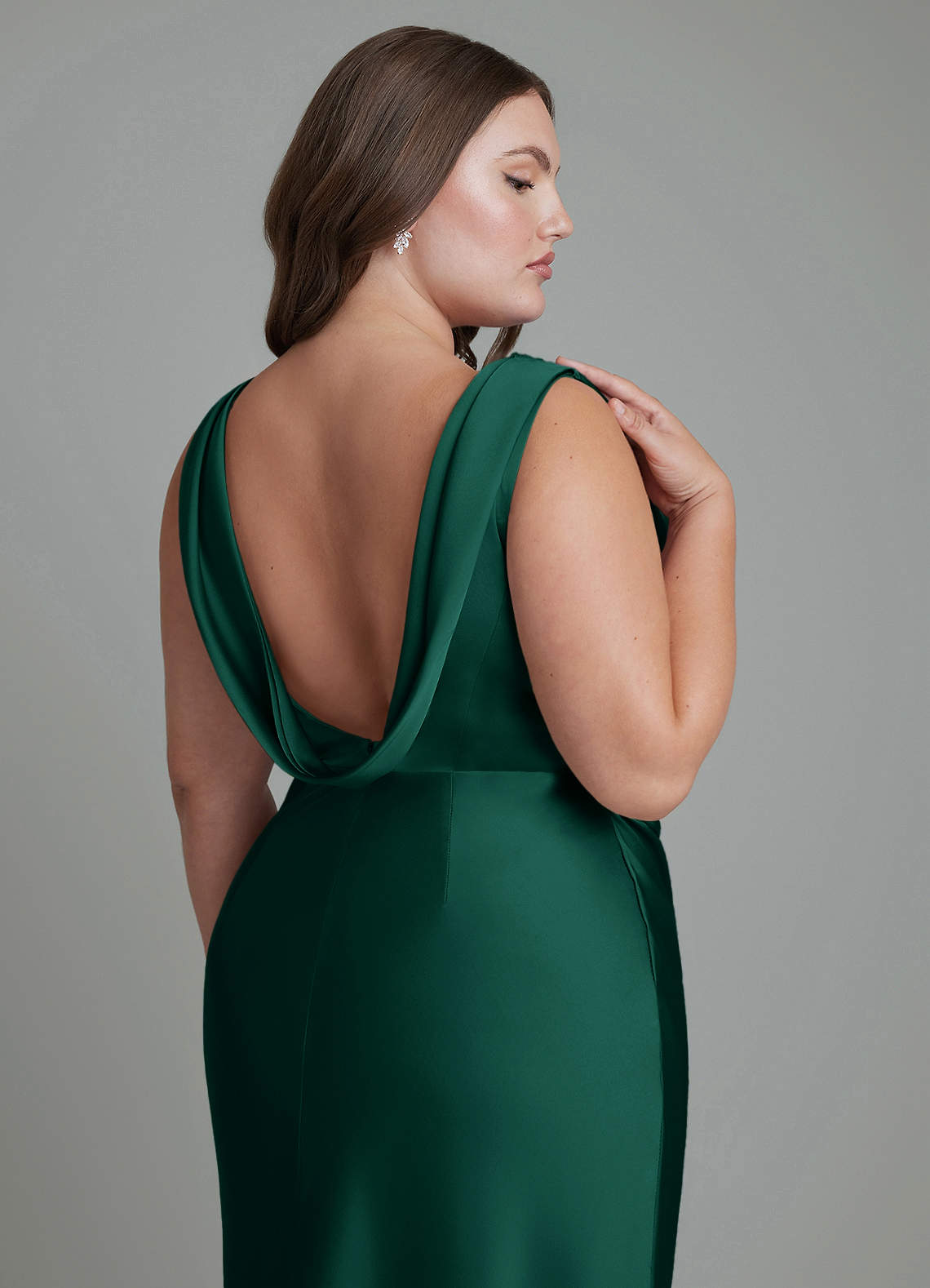 Azazie Kieryn Bridesmaid Dresses Emerald Mermaid Pleated Stretch Satin Dress image13