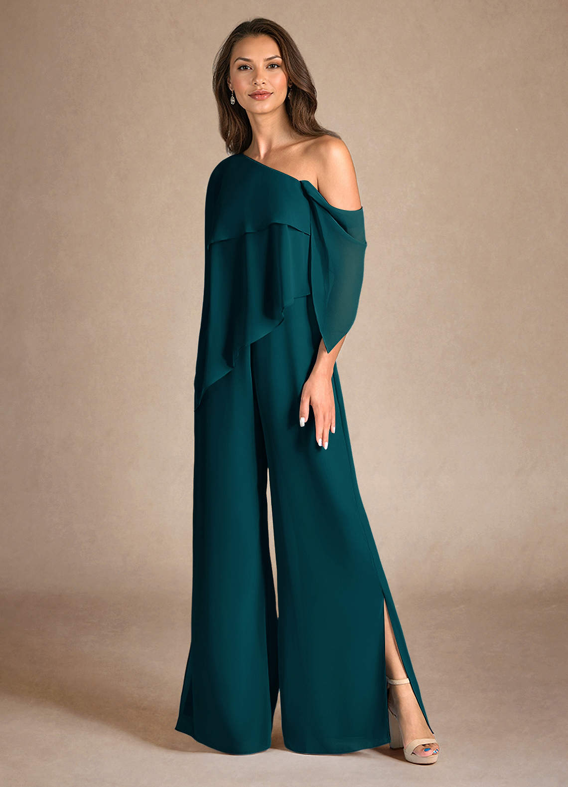 Azazie Halima Abiti per la Madre della Sposa Abito Tuta Pantaloni in Chiffon Spacco Laterale Pino image5