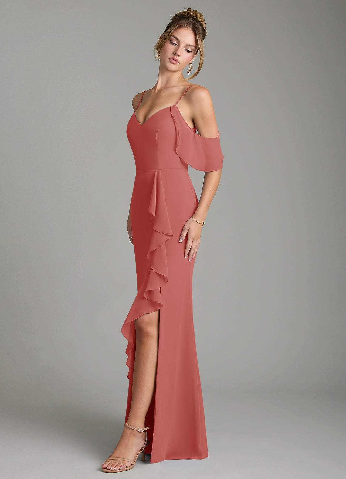 blush corset dress CRYSTAL Gown popular flower girl dresses Size:45 rise back Pink Chiffon Bridesmaid Dresses