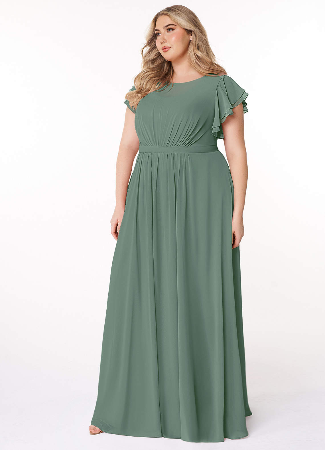 Azazie Daphne Modest Bridesmaid Dresses A-Line Ruffled Chiffon Floor-Length Dress image7