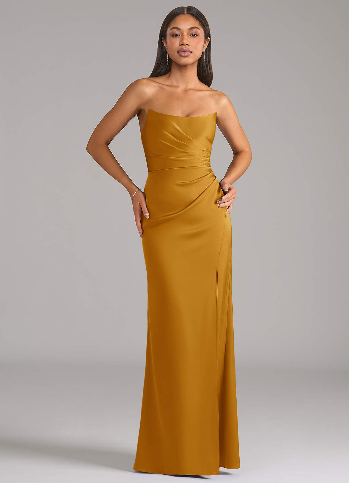 Azazie Marla Bridesmaid Dresses Butterscotch Sheath Strapless Stretch Satin Convertible Dress image1