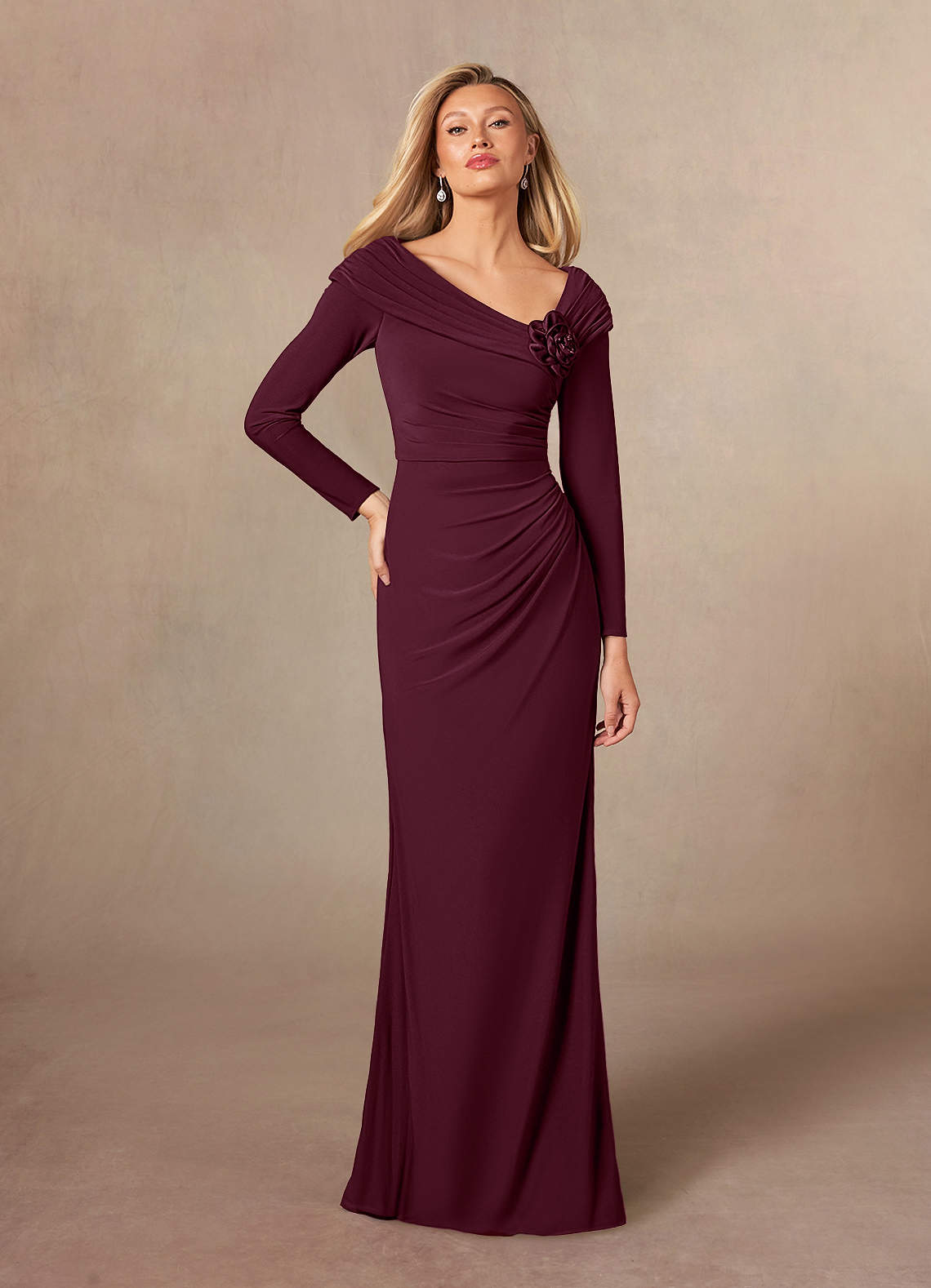 Long Sleeve Off-the-Shoulder Dress with Cabernet main image 1